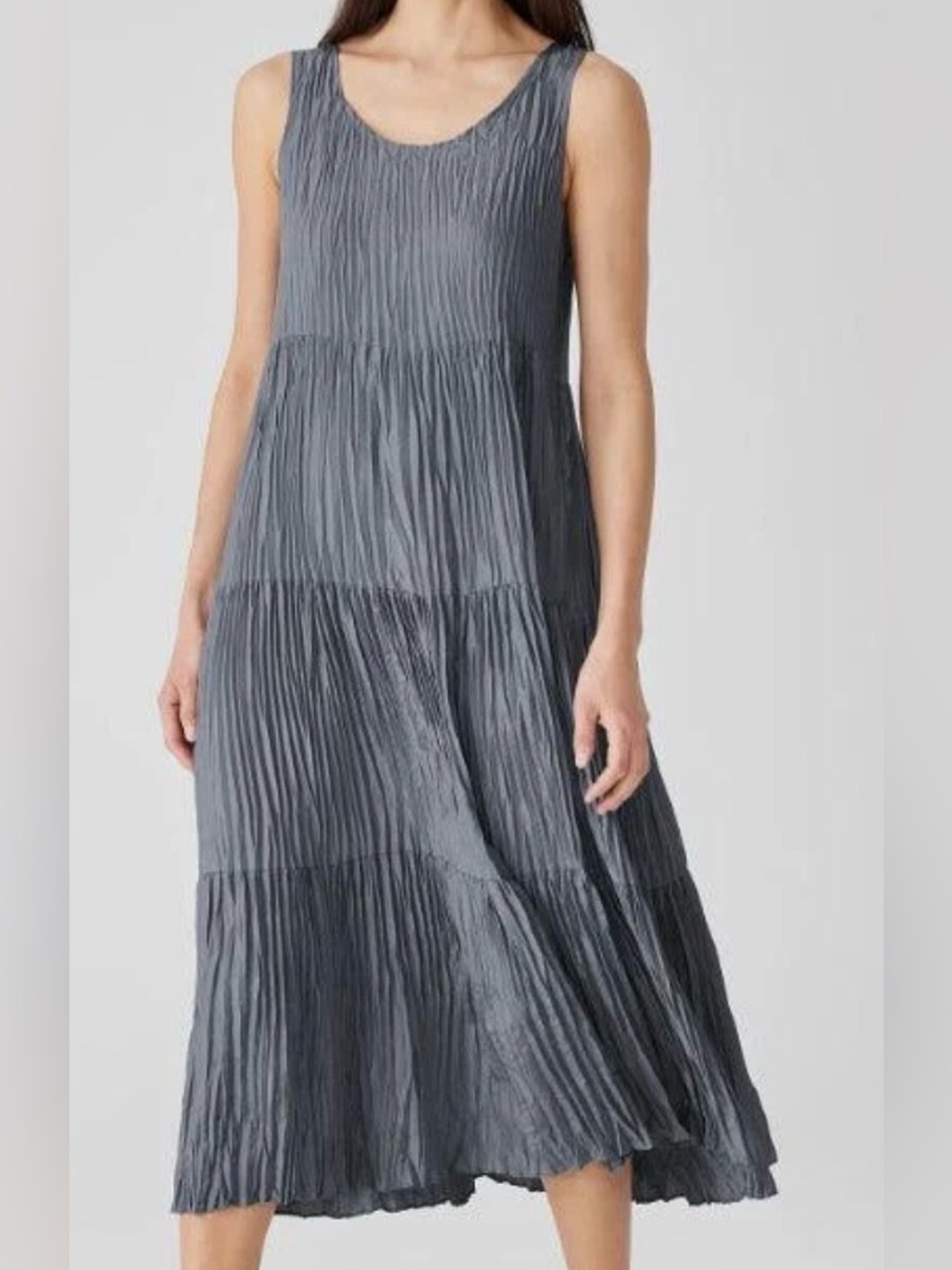 Eileen Fisher Gray Sleeveless Tiered Maxi Dress